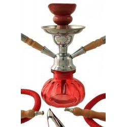 narguila - shisha (pipa de agua) roja 12 x 23 - 2 boquillas