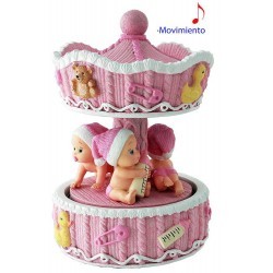 carrusel tiovivo rosa figuras bebe 12 x 17